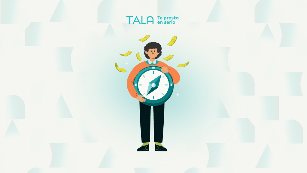 ilustración de joven sosteniendo una brújula a la altura de su tórax