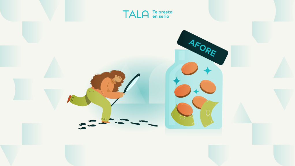 ilustración de mujer con una lupa grande en mano apuntando al suelo