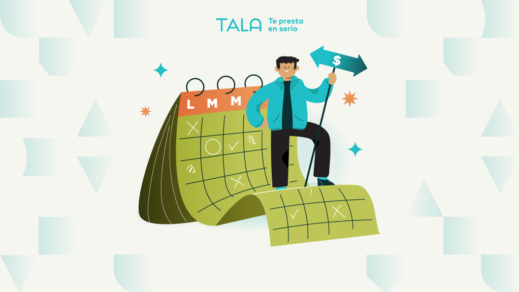 ilustración de hombre parado sobre la hoja de un calendario