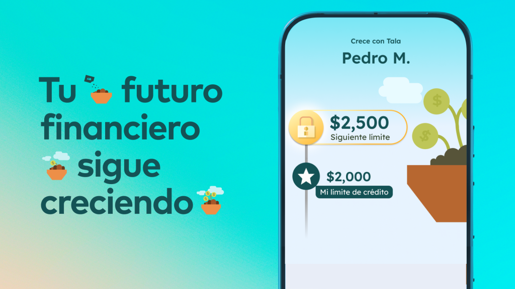 pantalla de app tala con copy al lado izquierdo de sigue creciendo
