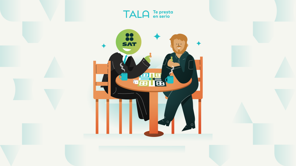 ilustración de un par de personas sentadas en una mesa, una de ellas con un círculo verde en lugar de cabeza