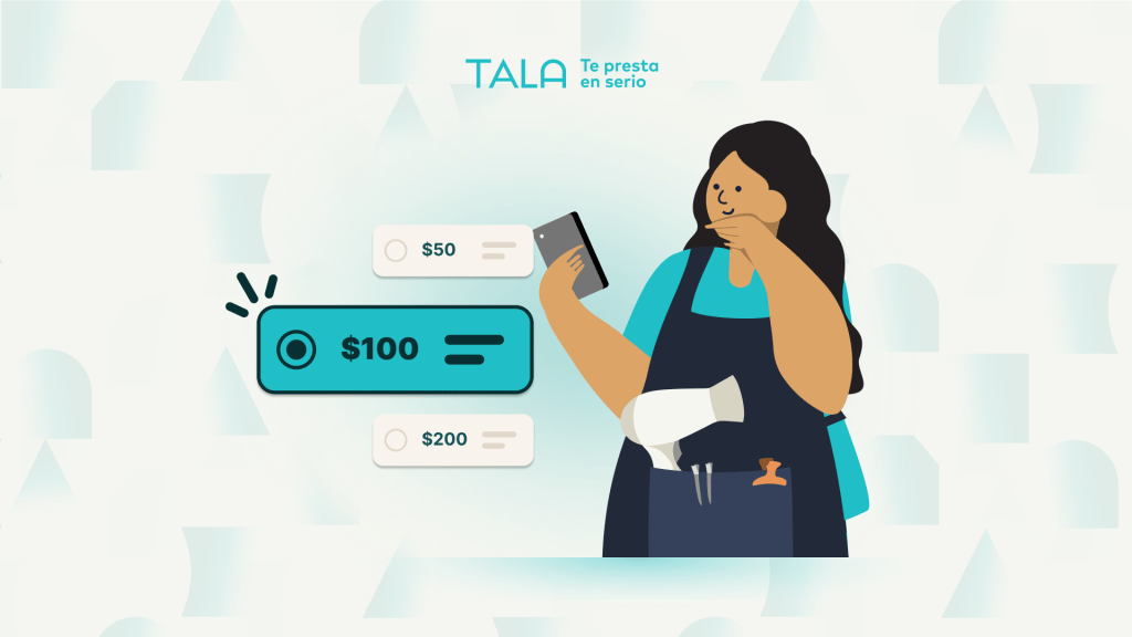 ilustración de mujer con mandil sosteniendo un celular